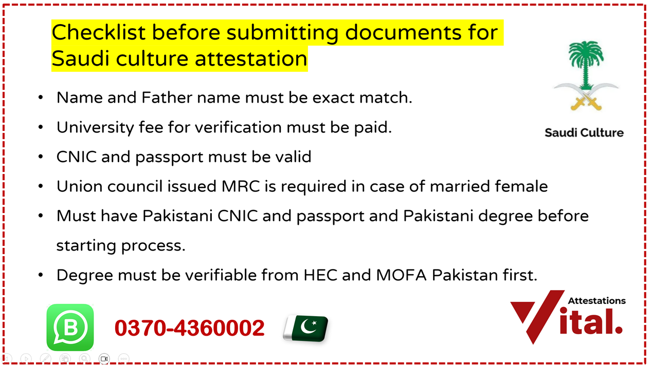 Checklist before starting saudi culture attestation process