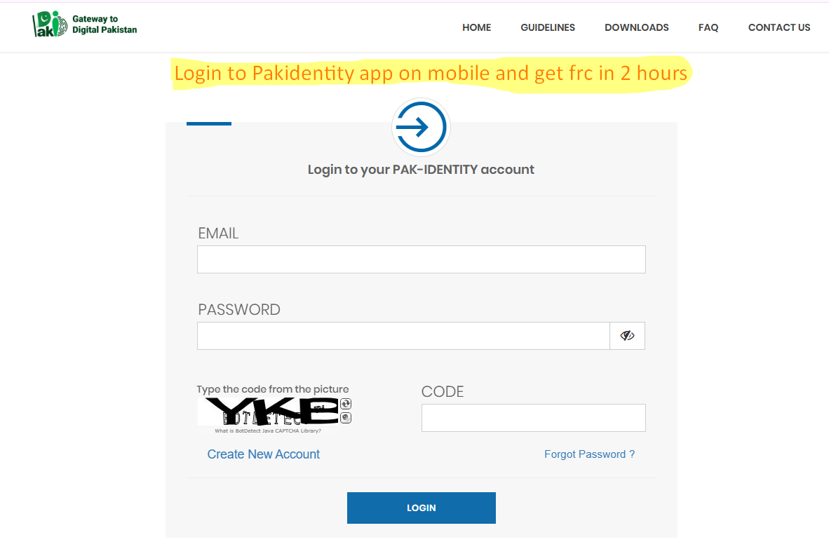 get frc online through Pak identity App